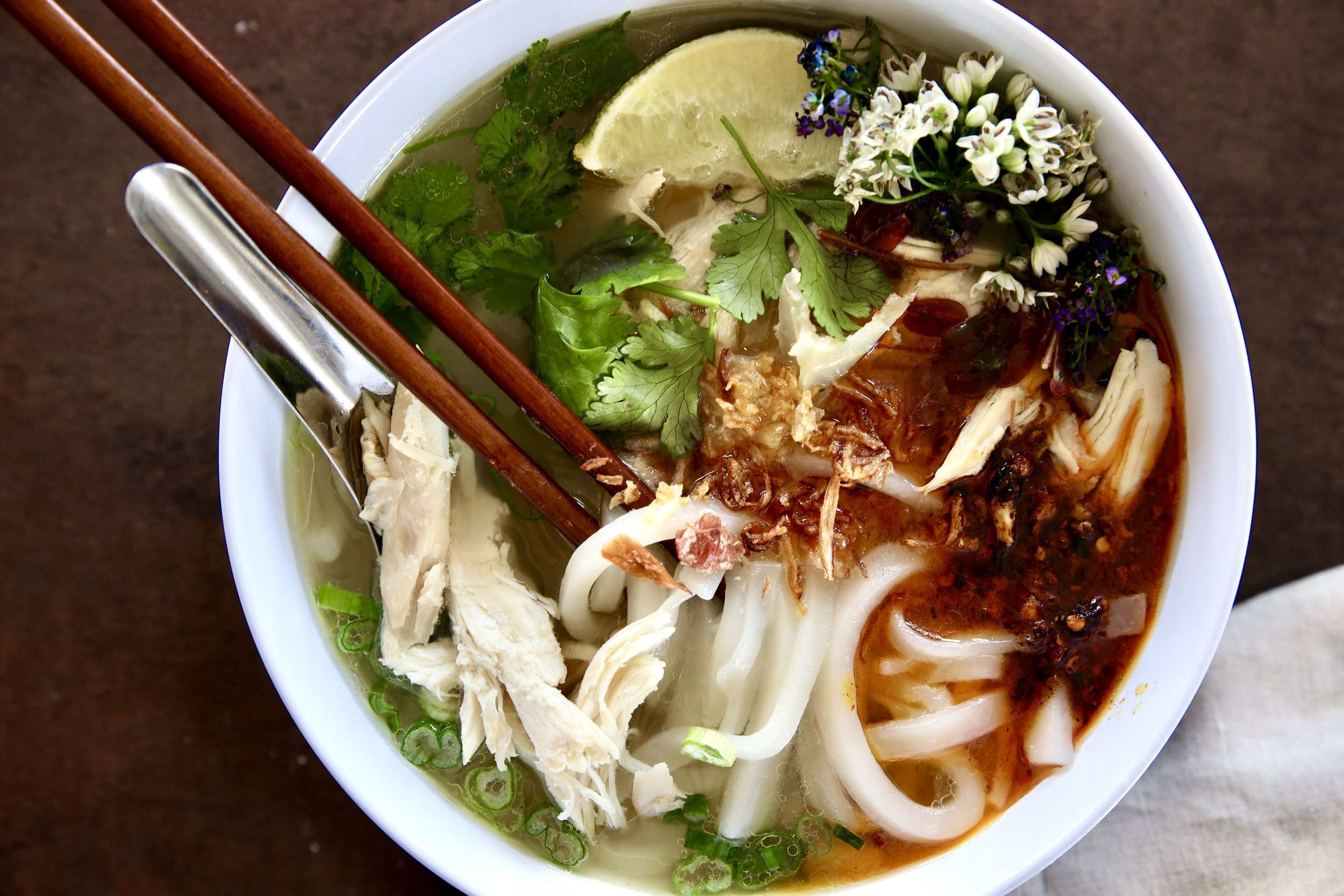 Khao Piak Sen (rice noodle soup)