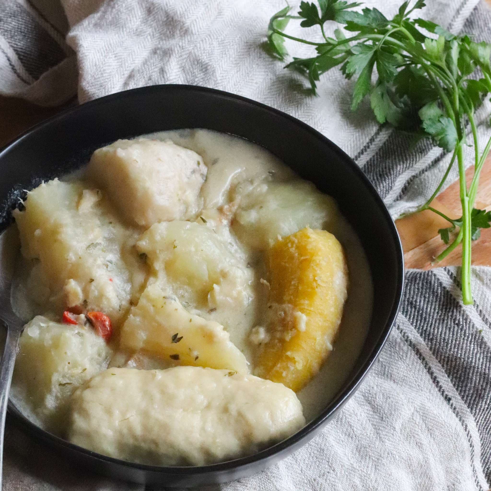 Metemgee (cassava and plantain in coconut milk)
