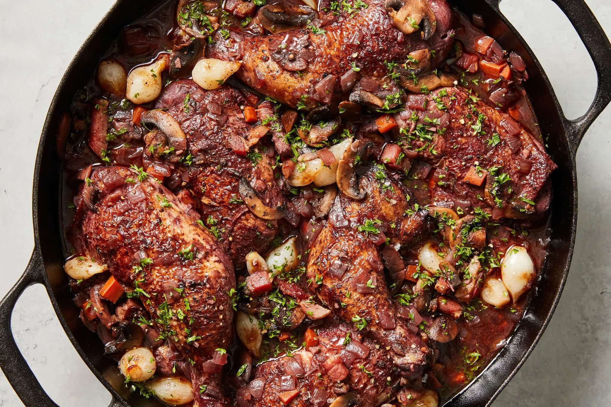 Coq au vin (chicken in wine)