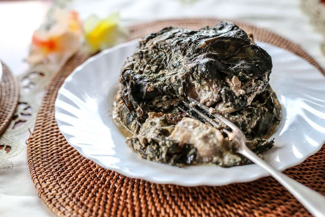 Palusami (taro leaves wrapped in coconut cream)