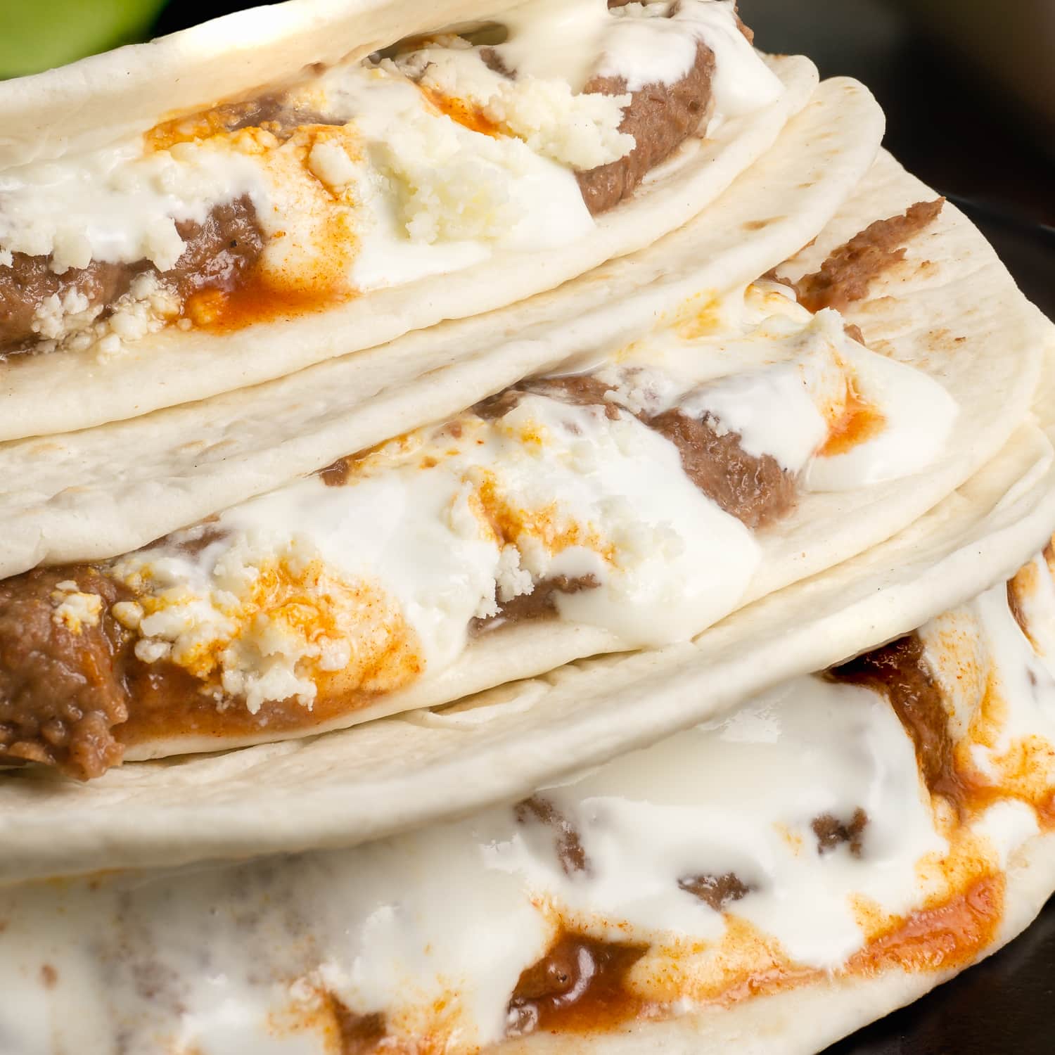 Baleadas (tortilla with beans, cheese, and cream)